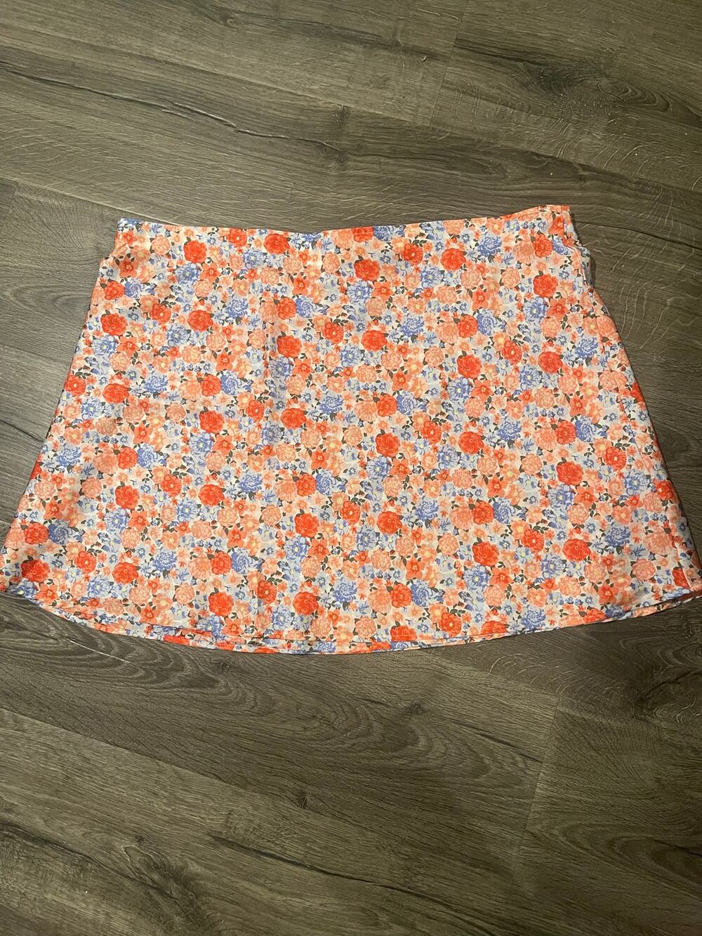 No Boundaries Womens High Rise A-Line Mini Skirt Floral Orange Blue Sz 21